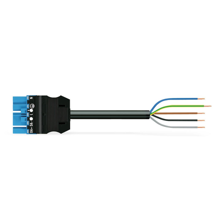 pre-assembled connecting cable; Cca; Plug/open-ended; 5-pole; Cod. I; H05Z1Z1-F 5G 2.5 mm²; 1 m; 2,50 mm²; blue