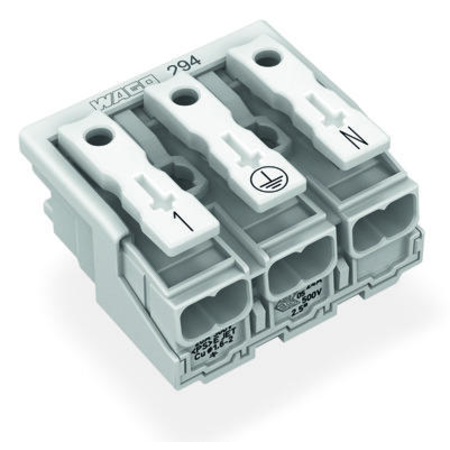 Lighting connector; push-button, external; without ground contact; 3-pole; Lighting side: for solid conductors; Inst. side: for all conductor types; max. 2.5 mm²; Surrounding air temperature: max 85°C (T85); 2,50 mm²; white