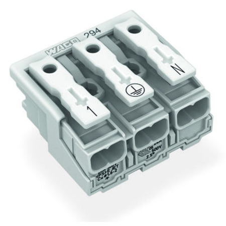 Lighting connector; push-button, external; without ground contact; 3-pole; lighting side: for solid conductors; inst. side: for all conductor types; max. 2.5 mm²; surrounding air temperature: max 85°c (t85); 2,50 mm²; white