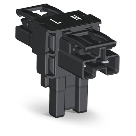 T-distribution connector; 2-pole; Cod. A; 1 input; 2 outputs; 2 locking levers; black