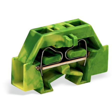 Space-saving, 2-conductor end terminal block; without push-buttons; without protruding snap-in mounting foot; for terminal strips with snap-in mounting feet; 2.5 mm²; CAGE CLAMP®; 2,50 mm²; green-yellow