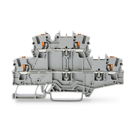 Double-deck terminal block; with push-button; Through/through terminal block; L/N; without marker carrier; suitable for Ex e II applications; Blue conductor entry upper deck; for DIN-rail 35 x 15 and 35 x 7.5; 2.5 mm²; Push-in CAGE CLAMP®; 2,50 mm²; gray