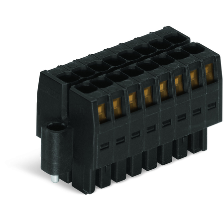 1-conductor female plug; 100% protected against mismating; screw flange; strain relief plate; direct marking; 1.5 mm²; pin spacing 3.5 mm; 6-pole; 1,50 mm²; black