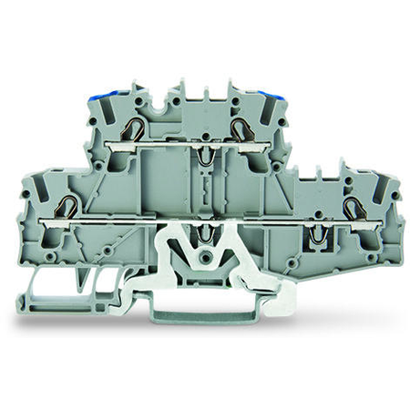 Double-deck terminal block; Ground conductor/through terminal block; PE/L; without marker carrier; suitable for Ex e II applications; Blue conductor entry upper deck; for DIN-rail 35 x 15 and 35 x 7.5; 2.5 mm²; Push-in CAGE CLAMP®; 2,50 mm²; gray