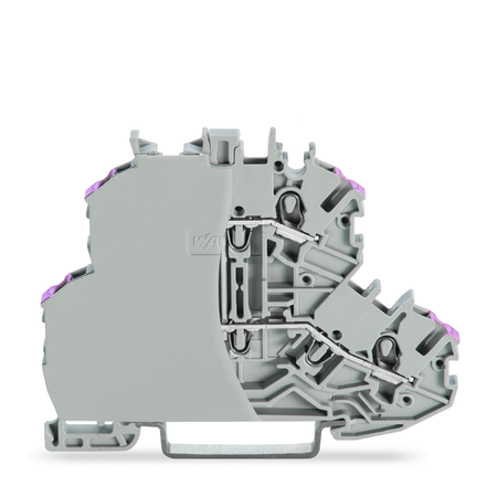 Double-deck terminal block; 4-conductor through terminal block; with end plate; L; without marker carrier; internal commoning; conductor entry with violet marking; for DIN-rail 35 x 15 and 35 x 7.5; 1 mm²; Push-in CAGE CLAMP®; 1,00 mm²; gray