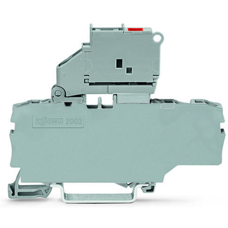 3-conductor fuse terminal block; with pivoting fuse holder; with end plate; for 5 x 20 mm miniature metric fuse; with blown fuse indication by LED; 30 - 65 V; for DIN-rail 35 x 15 and 35 x 7.5; 2.5 mm²; Push-in CAGE CLAMP®; 2,50 mm²; gray