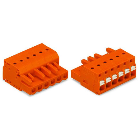 1-conductor female plug; push-button; with integrated end plate; 2.5 mm²; Pin spacing 5.08 mm; 16-pole; 2,50 mm²; orange