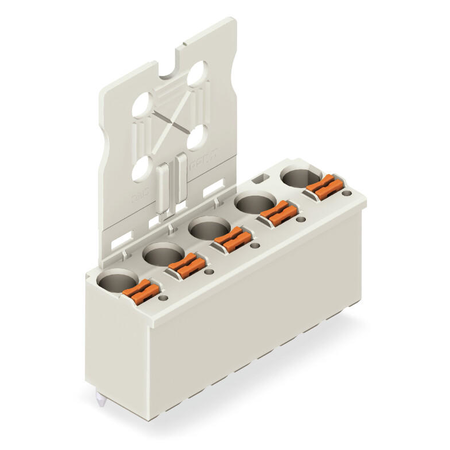 1-conductor tht female header; 1.4 mm Ø solder pin; straight; gripping plate; 2.5 mm²; pin spacing 7.5 mm; 2-pole; 2,50 mm²; light gray