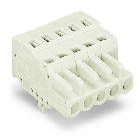1-conductor female plug; 100% protected against mismating; Snap-in mounting feet; direct marking; 2.5 mm²; Pin spacing 5 mm; 4-pole; 2,50 mm²; light gray