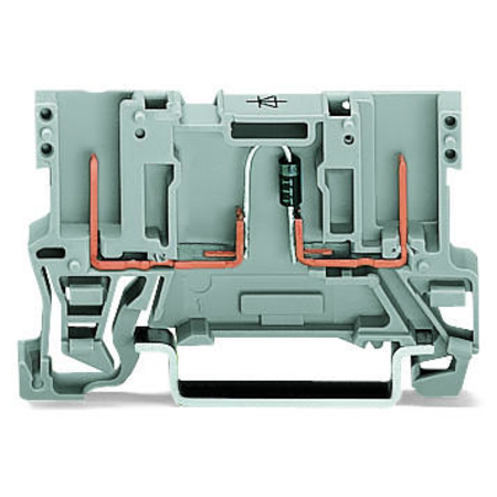 2-pin component carrier block; with diode 1N4007; anode, right side; for DIN-rail 35 x 15 and 35 x 7.5; 4 mm²; gray