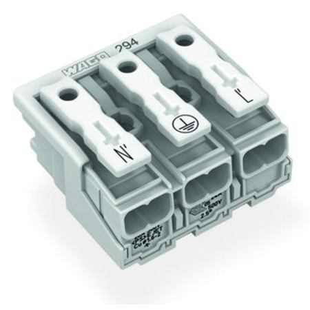 Lighting connector; push-button, external; without ground contact; 3-pole; Lighting side: for solid conductors; Inst. side: for all conductor types; max. 2.5 mm²; Surrounding air temperature: max 85°C (T85); 2,50 mm²; white