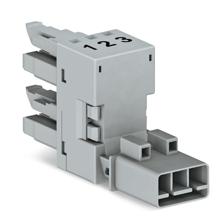 h-distribution connector; 3-pole; Cod. B; 1 input; 2 outputs; outputs on one side; 2 locking levers; gray