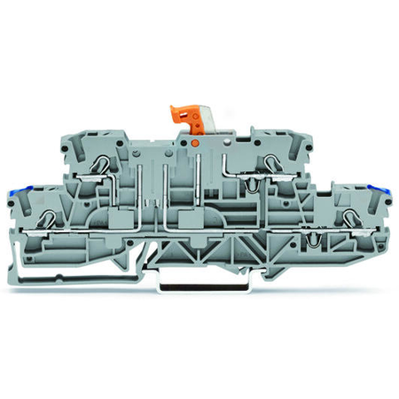 Double-deck disconnect terminal block; with pivoting knife disconnect; same profile as double-deck, double-disconnect terminal block; N/L; for DIN-rail 35 x 15 and 35 x 7.5; 2.5 mm²; Push-in CAGE CLAMP®; 2,50 mm²; gray