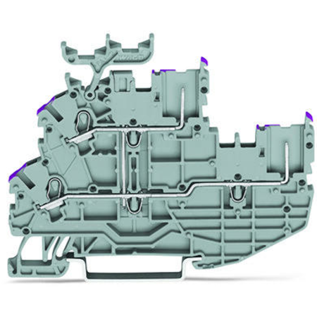 2-conductor/2-pin, double-deck carrier terminal block; 2-conductor/2-pin through terminal block; L; internal commoning; conductor entry with violet marking; for DIN-rail 35 x 15 and 35 x 7.5; Push-in CAGE CLAMP®; 1,00 mm²; gray