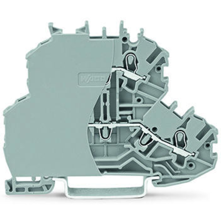 Double-deck terminal block; Through/through terminal block; with end plate; N/L; without marker carrier; Blue conductor entry lower deck; for DIN-rail 35 x 15 and 35 x 7.5; 1 mm²; Push-in CAGE CLAMP®; 1,00 mm²; gray