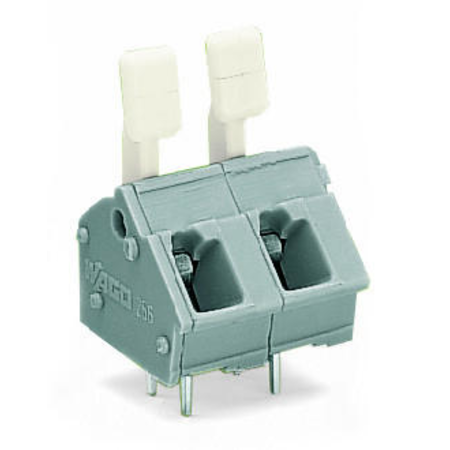 Pcb terminal block; finger-operated levers; 2.5 mm²; pin spacing 7.5/7.62 mm; 2-pole; cage clamp®; commoning option; 2,50 mm²; gray