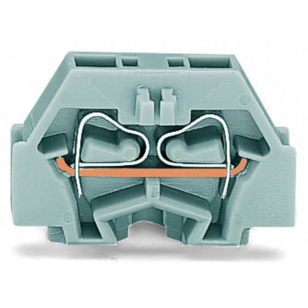 Space-saving, 2-conductor end terminal block; without push-buttons; without protruding snap-in mounting foot; for terminal strips with snap-in mounting feet; can be commoned with adjacent jumpers and staggered jumpers; CAGE CLAMP®; 1,50 mm²; light gray