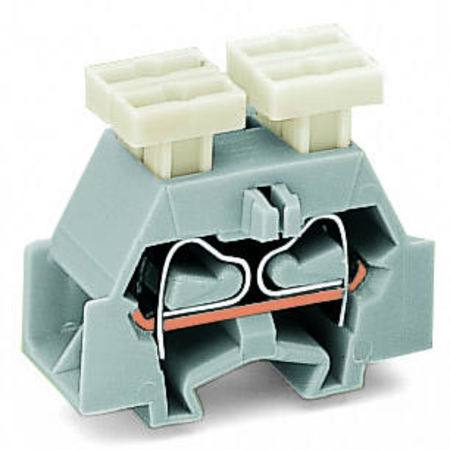 4-conductor terminal block; on both sides with push-button; with fixing flange; for screw or similar mounting types; Fixing hole 3.2 mm Ø; 2.5 mm²; CAGE CLAMP®; 2,50 mm²; orange