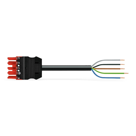 pre-assembled connecting cable; Eca; Socket/open-ended; 5-pole; Cod. P; H05VV-F 5G 2.5 mm²; 1 m; 2,50 mm²; red