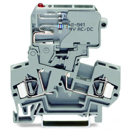 2-conductor fuse terminal block; with pivoting fuse holder; for 5 x 30 mm miniature metric fuse; with blown fuse indication by LED; 30 - 65 V; for DIN-rail 35 x 15 and 35 x 7.5; 4 mm²; CAGE CLAMP®; 4,00 mm²; gray