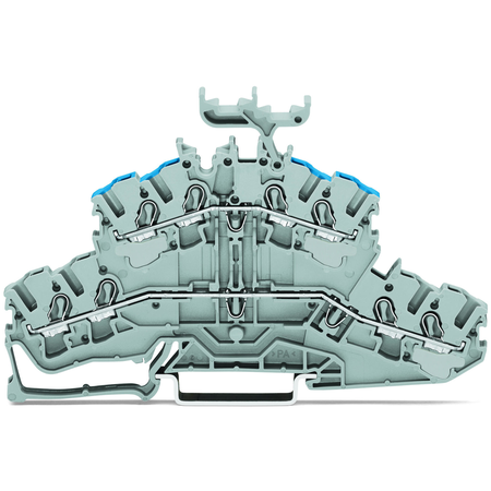 4-conductor double deck terminal block; Through/through terminal block; L/N; with marker carrier; Blue conductor entry upper deck; for DIN-rail 35 x 15 and 35 x 7.5; 2.5 mm²; Push-in CAGE CLAMP®; 2,50 mm²; gray