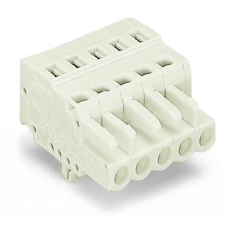 1-conductor female plug; 100% protected against mismating; Snap-in mounting feet; Locking lever; 2.5 mm²; Pin spacing 5 mm; 8-pole; 2,50 mm²; light gray