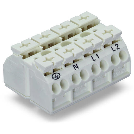 4-conductor chassis-mount terminal strip; 4-pole; PE-N-L1-L2; with ground contact; 4 mm²; 4,00 mm²; white