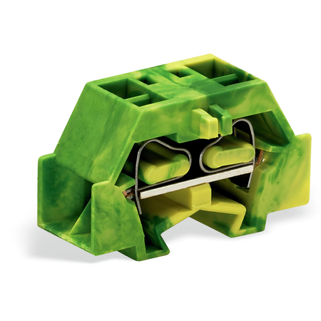 Space-saving, 4-conductor end terminal block; without push-buttons; without protruding snap-in mounting foot; for terminal strips with snap-in mounting feet; 2.5 mm²; CAGE CLAMP®; 2,50 mm²; green-yellow