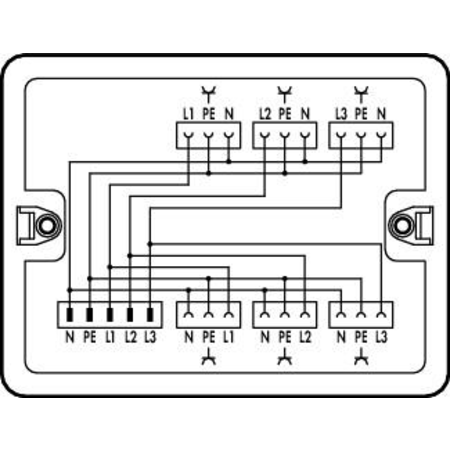 Distribution box; Three-phase to single-phase current (400 V/230 V); 1 input; 6 outputs; Cod. A; MIDI; white