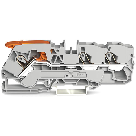 3-conductor through terminal block; with lever and Push-in CAGE CLAMP®; 10 mm²; with test port; suitable for Ex i applications; side and center marking; for DIN-rail 35 x 15 and 35 x 7.5; Push-in CAGE CLAMP®; 10,00 mm²; blue