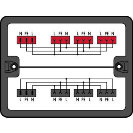 Distribution box; Single-phase current (230 V); 2 inputs; 6 outputs; Cod. A, P; MIDI; black