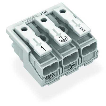 Lighting connector; push-button, external; without ground contact; 3-pole; Lighting side: for solid conductors; Inst. side: for all conductor types; max. 2.5 mm²; Surrounding air temperature: max 85°C (T85); 2,50 mm²; white