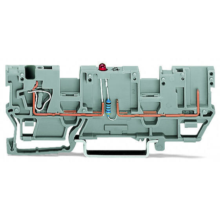 1-conductor/1-pin component carrier terminal block; with 2 jumper positions; LED (red); 24 VDC; for DIN-rail 35 x 15 and 35 x 7.5; 4 mm²; CAGE CLAMP®; 4,00 mm²; gray