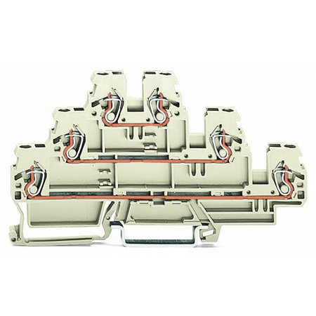 Triple-deck terminal block; Ground conductor/through/through terminal block; PE/L/L; suitable for Ex e II applications; for DIN-rail 35 x 15 and 35 x 7.5; 2.5 mm²; CAGE CLAMP®; 2,50 mm²; light gray