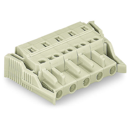 1-conductor female plug; 100% protected against mismating; Locking lever; Strain relief plate; 2.5 mm²; Pin spacing 7.5 mm; 4-pole; 2,50 mm²; light gray