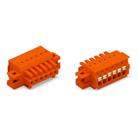 1-conductor female plug; 100% protected against mismating; push-button; clamping collar; 1.5 mm²; Pin spacing 3.81 mm; 6-pole; 1,50 mm²; orange