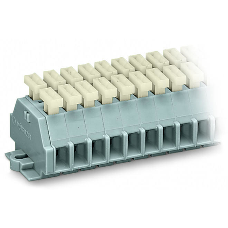 2-conductor terminal strip; 2-pole; on both sides with push-buttons; with snap-in mounting feet; for plate thickness 0.6 - 1.2 mm; Fixing hole 3.5 mm Ø; 2.5 mm²; CAGE CLAMP®; 2,50 mm²; gray