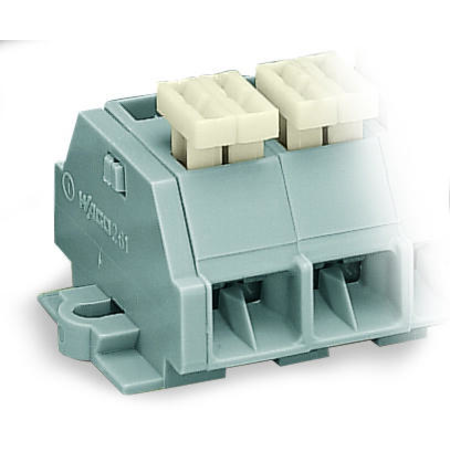 4-conductor terminal strip; 2-pole; on one side with push-buttons; with fixing flanges; for screw or similar mounting types; Fixing hole 3.2 mm Ø; 2.5 mm²; CAGE CLAMP®; 2,50 mm²; gray