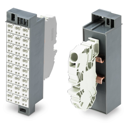 Common potential matrix patchboard; Marking 1-24; with 1 input module incl. end plate; Color of modules: white; Numbering of modules arranged vertically; for 19 racks; Slimline version; 2,50 mm²; dark gray