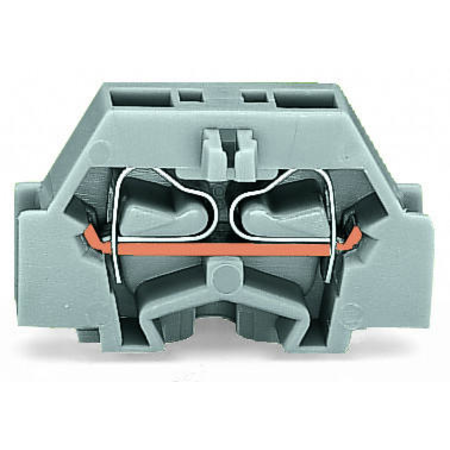 Space-saving, 2-conductor end terminal block; without push-buttons; without protruding snap-in mounting foot; for terminal strips with snap-in mounting feet; 2.5 mm²; CAGE CLAMP®; 2,50 mm²; light gray