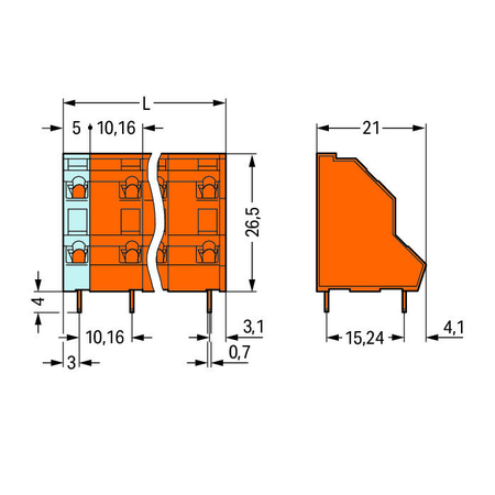 Double-deck pcb terminal block; 2.5 mm²; pin spacing 10.16 mm; 2 x 8-pole; cage clamp®; 2,50 mm²; orange