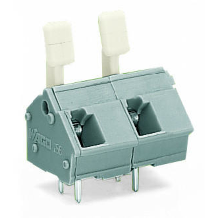 Pcb terminal block; finger-operated levers; 2.5 mm²; pin spacing 10/10.16 mm; 4-pole; cage clamp®; commoning option; 2,50 mm²; gray