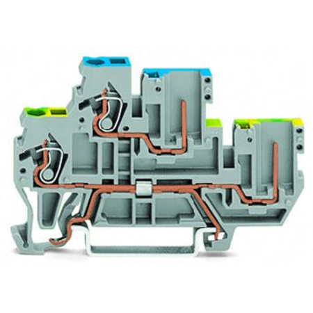 1-conductor/1-pin double deck receptacle terminal block; Ground conductor/through terminal block; PE/N; for DIN-rail 35 x 15 and 35 x 7.5; 2.5 mm²; CAGE CLAMP®; 2,50 mm²; gray