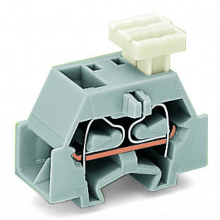 Space-saving, 4-conductor end terminal block; on one side with push-button; without protruding snap-in mounting foot; for terminal strips with snap-in mounting feet; 2.5 mm²; CAGE CLAMP®; 2,50 mm²; orange