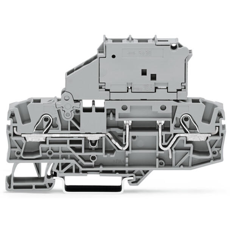 2-conductor fuse terminal block; with pivoting fuse holder; for 5 x 30 mm miniature metric fuse; with blown fuse indication by LED; 230 V; for DIN-rail 35 x 15 and 35 x 7.5; 6 mm²; Push-in CAGE CLAMP®; 6,00 mm²; gray