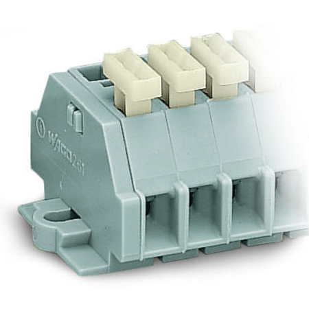 2-conductor terminal strip; 10-pole; on one side with push-buttons; with fixing flanges; for screw or similar mounting types; Fixing hole 3.2 mm Ø; 2.5 mm²; CAGE CLAMP®; 2,50 mm²; gray