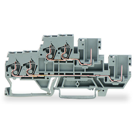 4-conductor/2-pin double-deck carrier terminal block; 4-conductor/2-pin through terminal block; L/L; internal commoning; conductor entry with violet marking; for DIN-rail 35 x 15 and 35 x 7.5; 2.5 mm²; CAGE CLAMP®; 2,50 mm²; gray