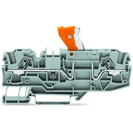 2-conductor disconnect terminal block; with pivoting knife disconnect; with test option; orange disconnect link; for DIN-rail 35 x 15 and 35 x 7.5; 6 mm²; Push-in CAGE CLAMP®; 6,00 mm²; black