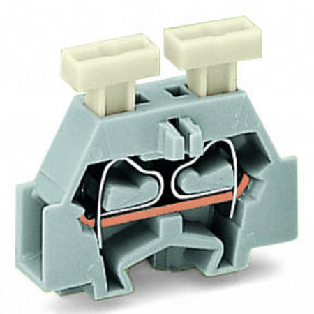 Space-saving, 2-conductor end terminal block; on both sides with push-button; without protruding snap-in mounting foot; for terminal strips with snap-in mounting feet; 2.5 mm²; CAGE CLAMP®; 2,50 mm²; orange