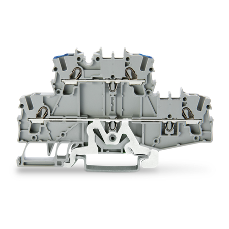 Double-deck terminal block; Ground conductor/through terminal block; PE/N; without marker carrier; suitable for Ex e II applications; Blue conductor entry upper deck; for DIN-rail 35 x 15 and 35 x 7.5; 2.5 mm²; Push-in CAGE CLAMP®; 2,50 mm²; gray